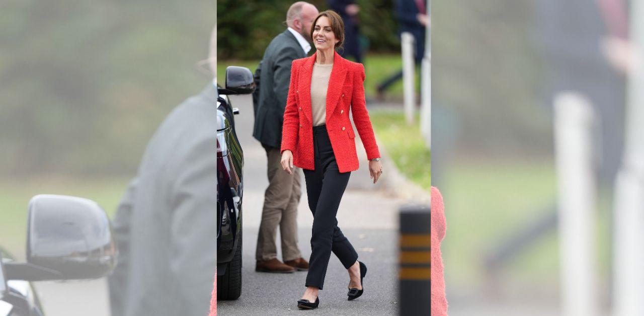 Kate Middleton continues her corporate looks in a red Zara blazer and  trousers