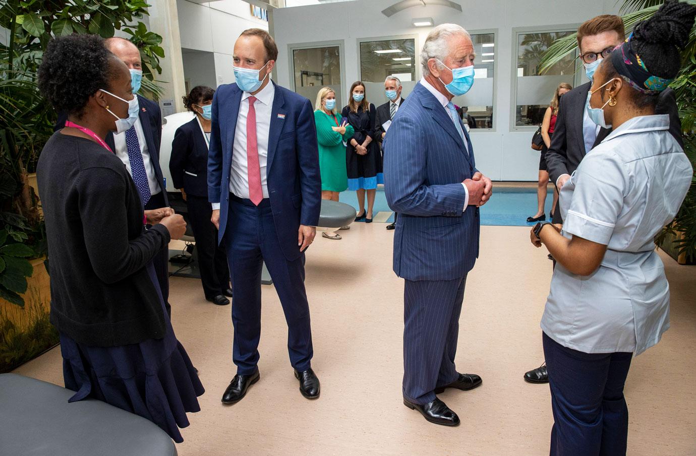 prince charles hrh prince of wales with health secretary matt hancock meeting nhs staff