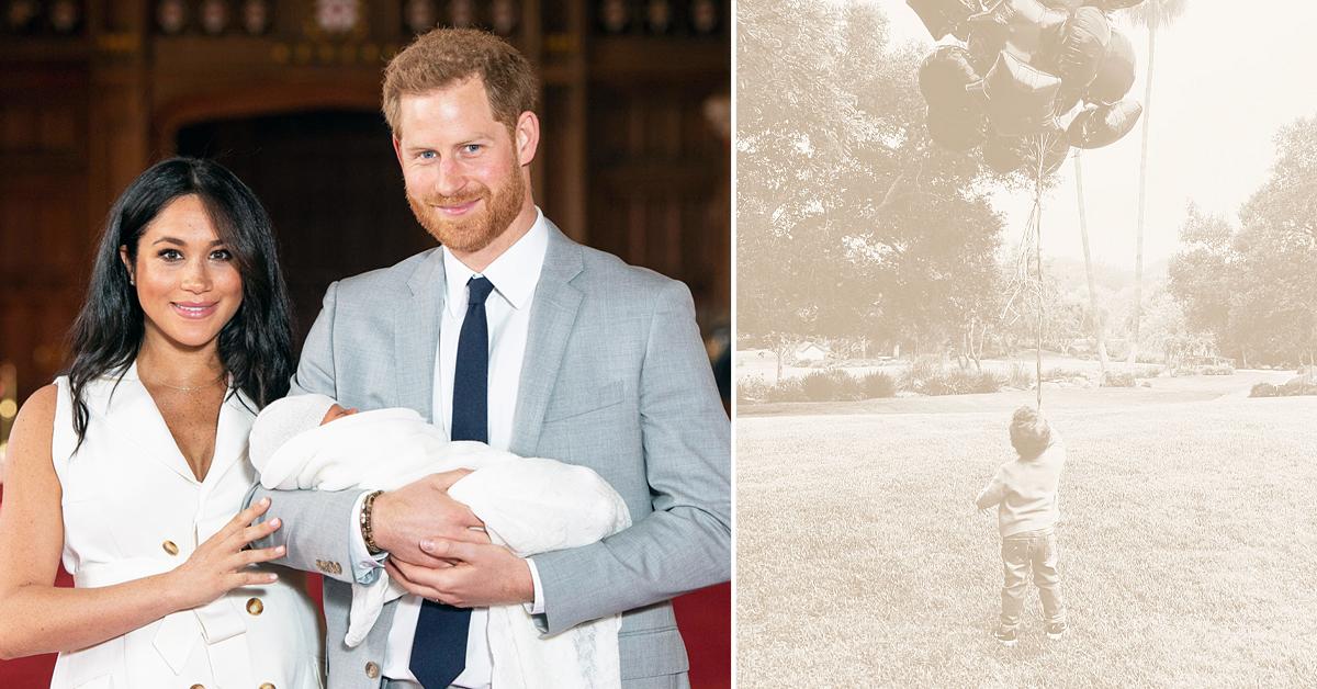 meghan markle prince harry show new photo archie carrying balloons nd birthday tro