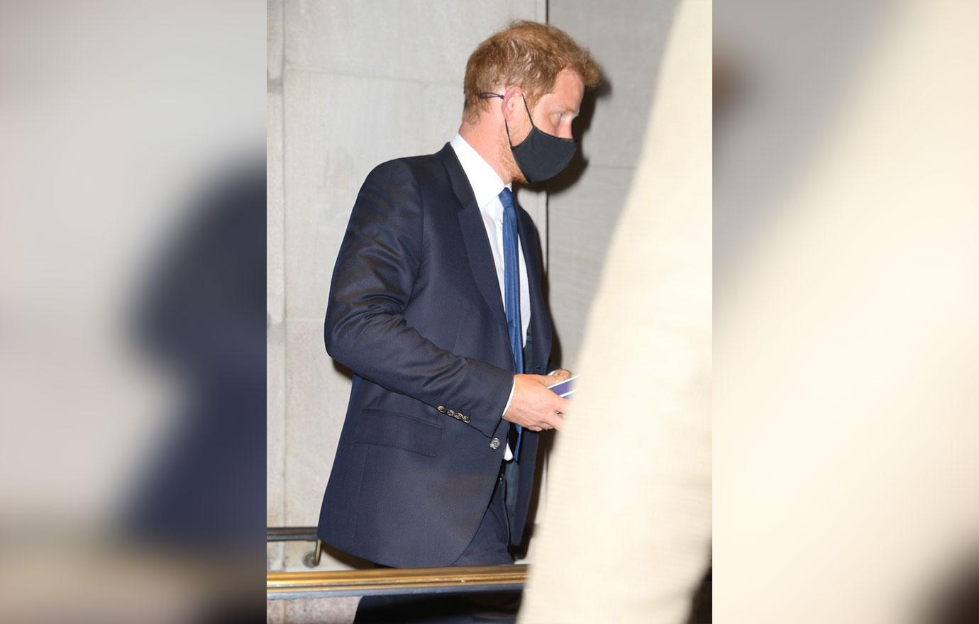 prince harry seen in and out the intercontinental hotel new york city