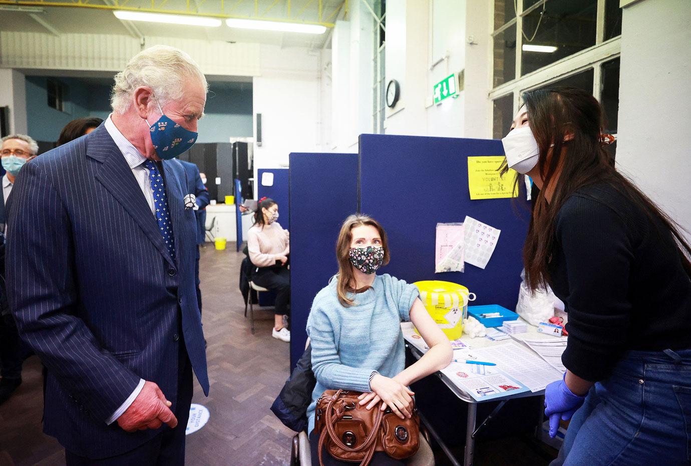 prince charles visits a covid  vaccination centre