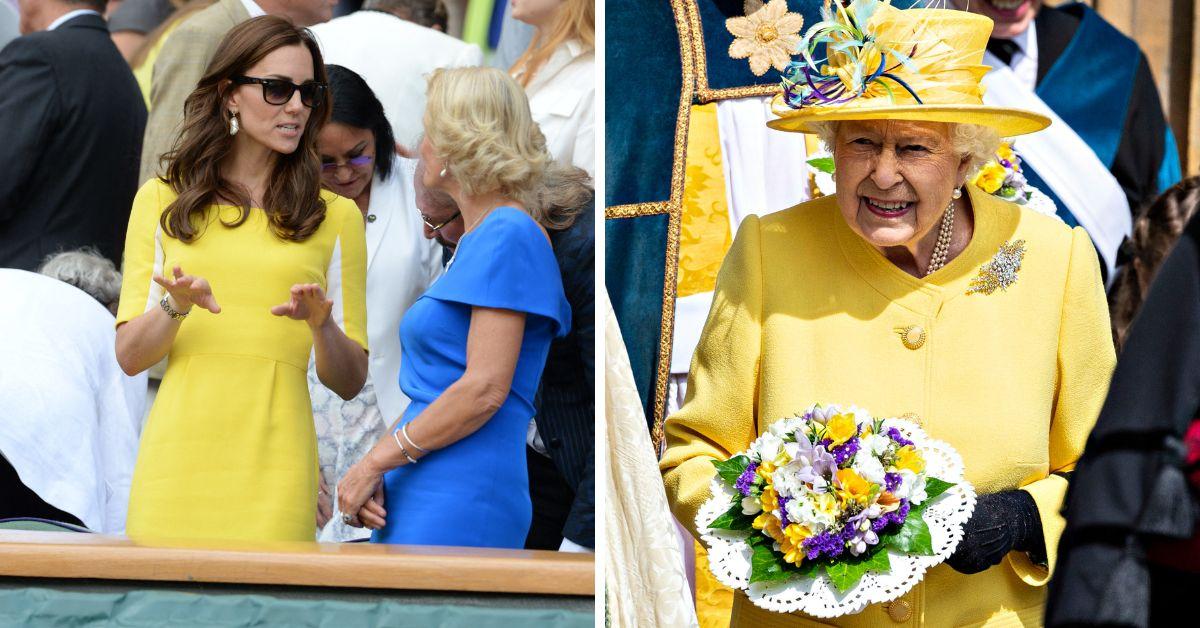 kate middleton and queen elizabeth ii wearing yellow