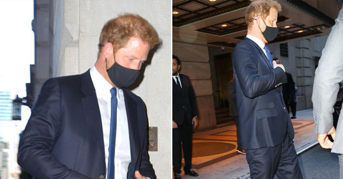 prince harry seen in and out the intercontinental hotel new york city pp