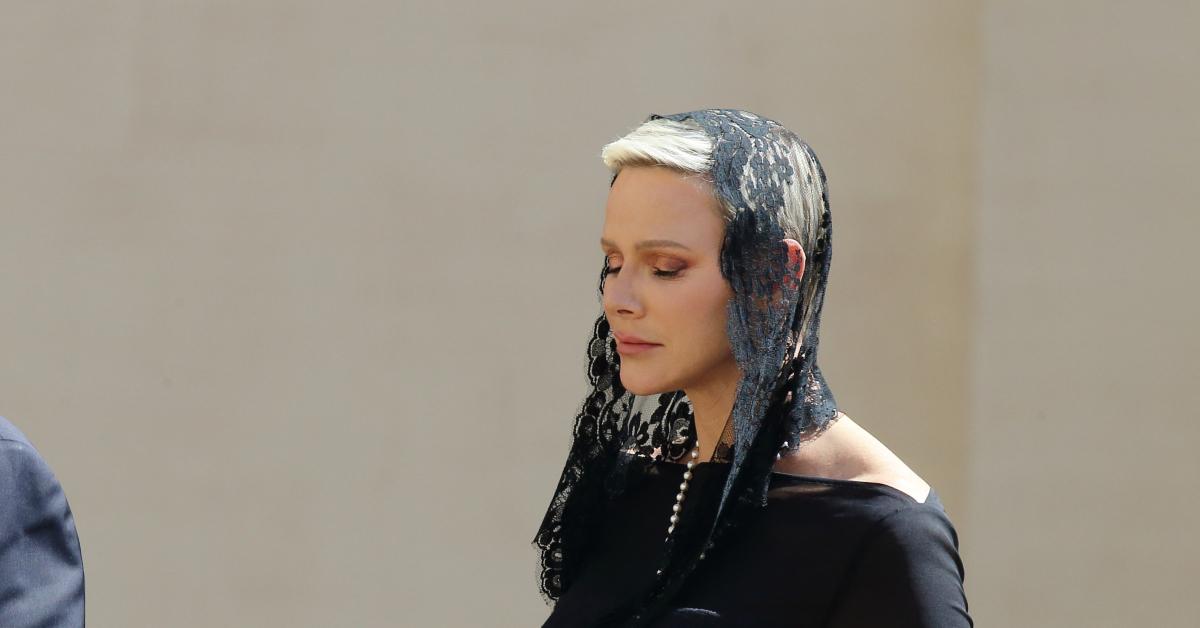 princess charlene steps out funeral