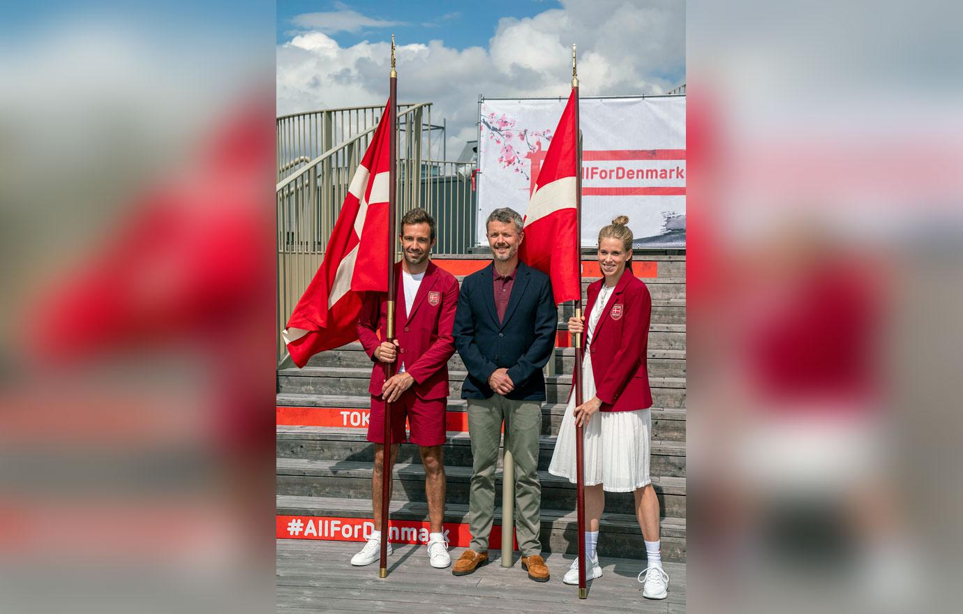 crown prince frederik of denmark hands out danish olympic flag