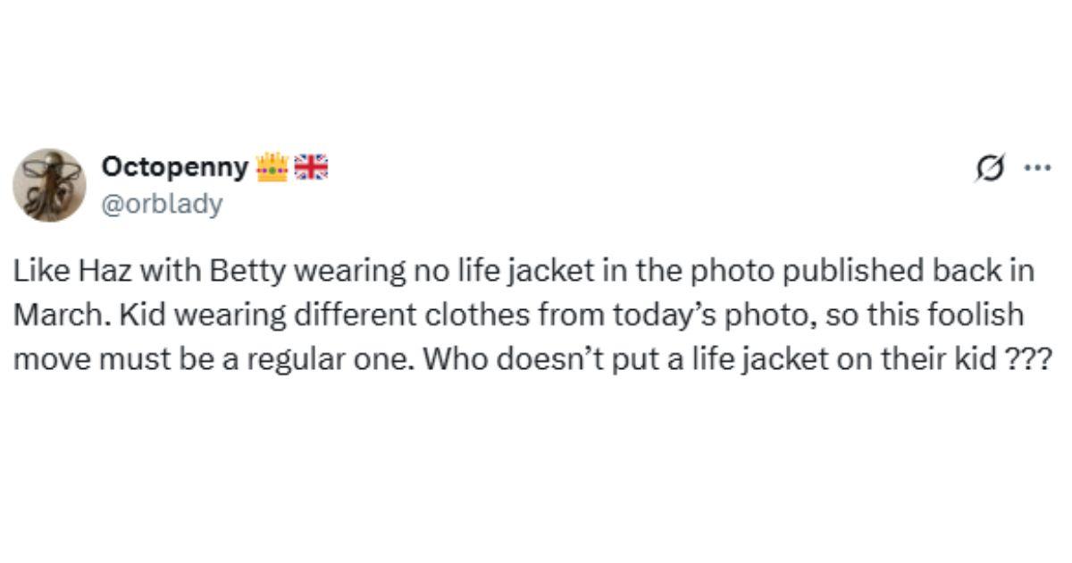 A netizen reacting to Meghan Markle's picture with Lilibet on a boat.