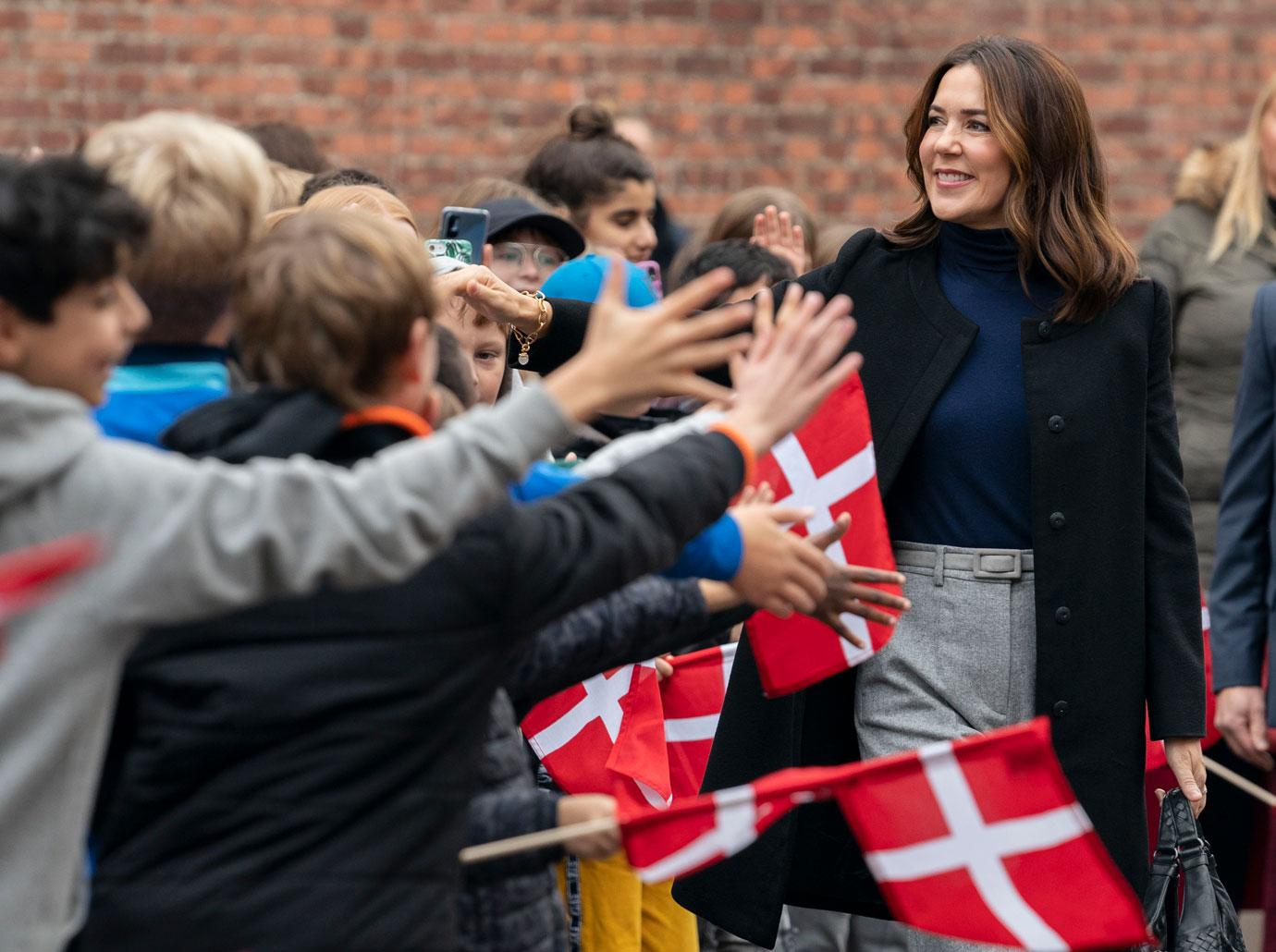 crown princess mary visits vigerslev alles skole in connection with the mary foundation and the new initiative called our school strength