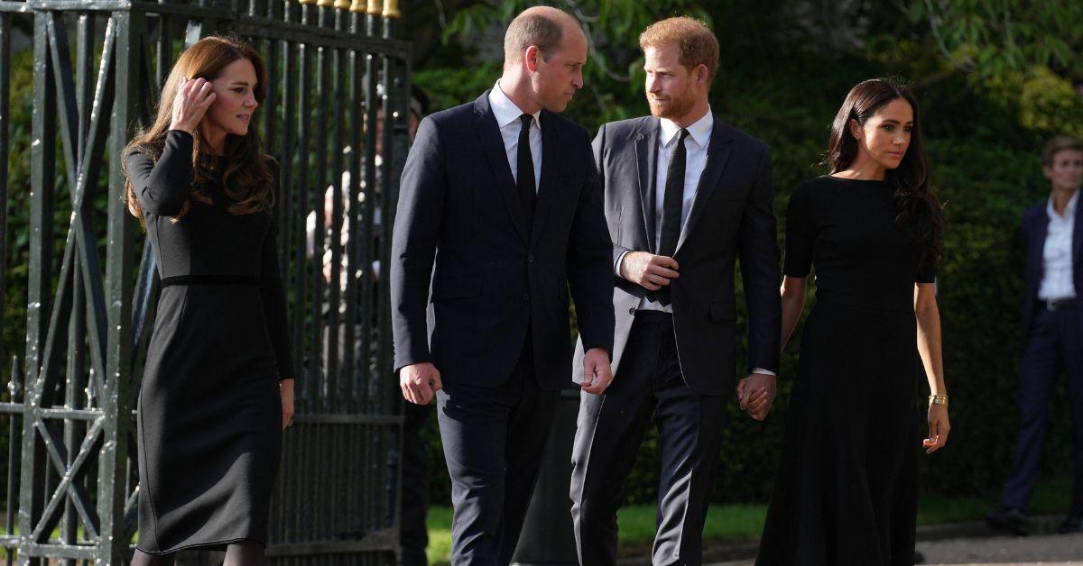 prince harry meghan markle prince william and kate middleton viewing flowers at windsor castle