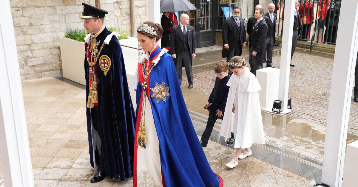 the prince and princess of wales entering westminster abbey