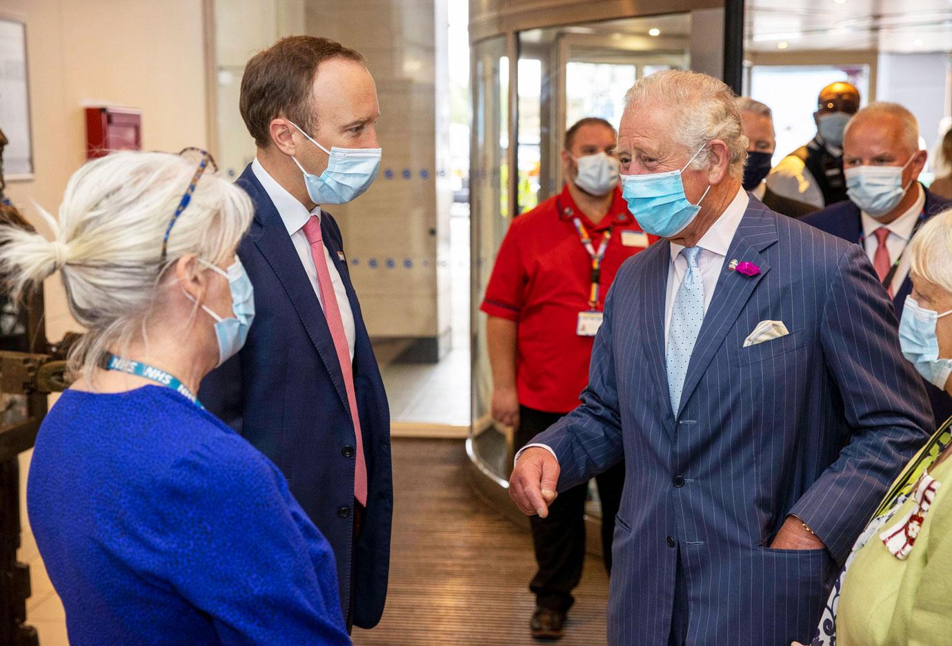 prince charles hrh prince of wales with health secretary matt hancock meeting nhs staff