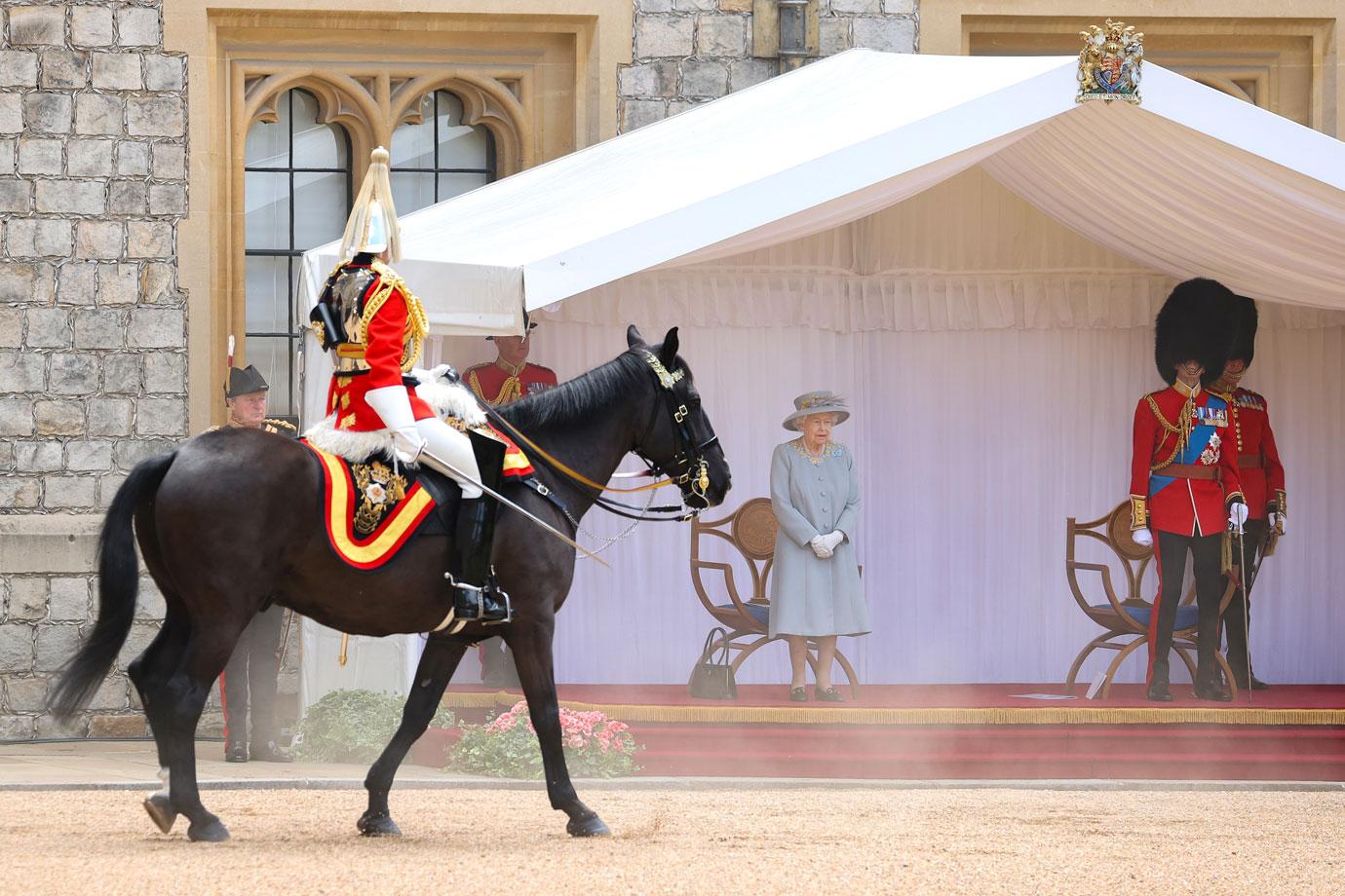 queen elizabeth attends trooping the colour alongside cousin duke of kent