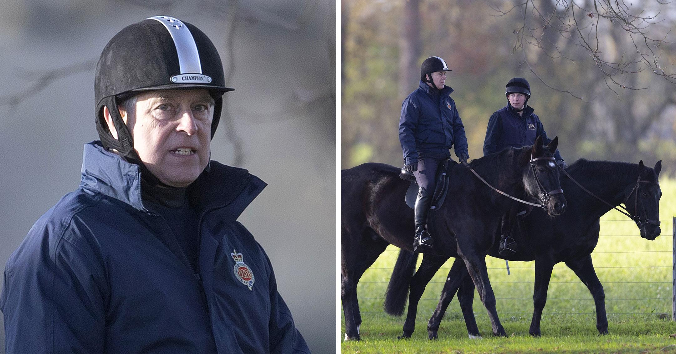 prince andrew out riding at windsor great park pp