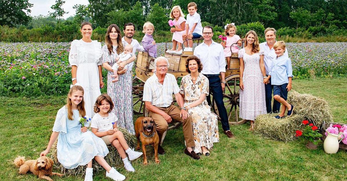 king carl xvi gustaf queen silvia of sweden pose three children eight grandchildren tro