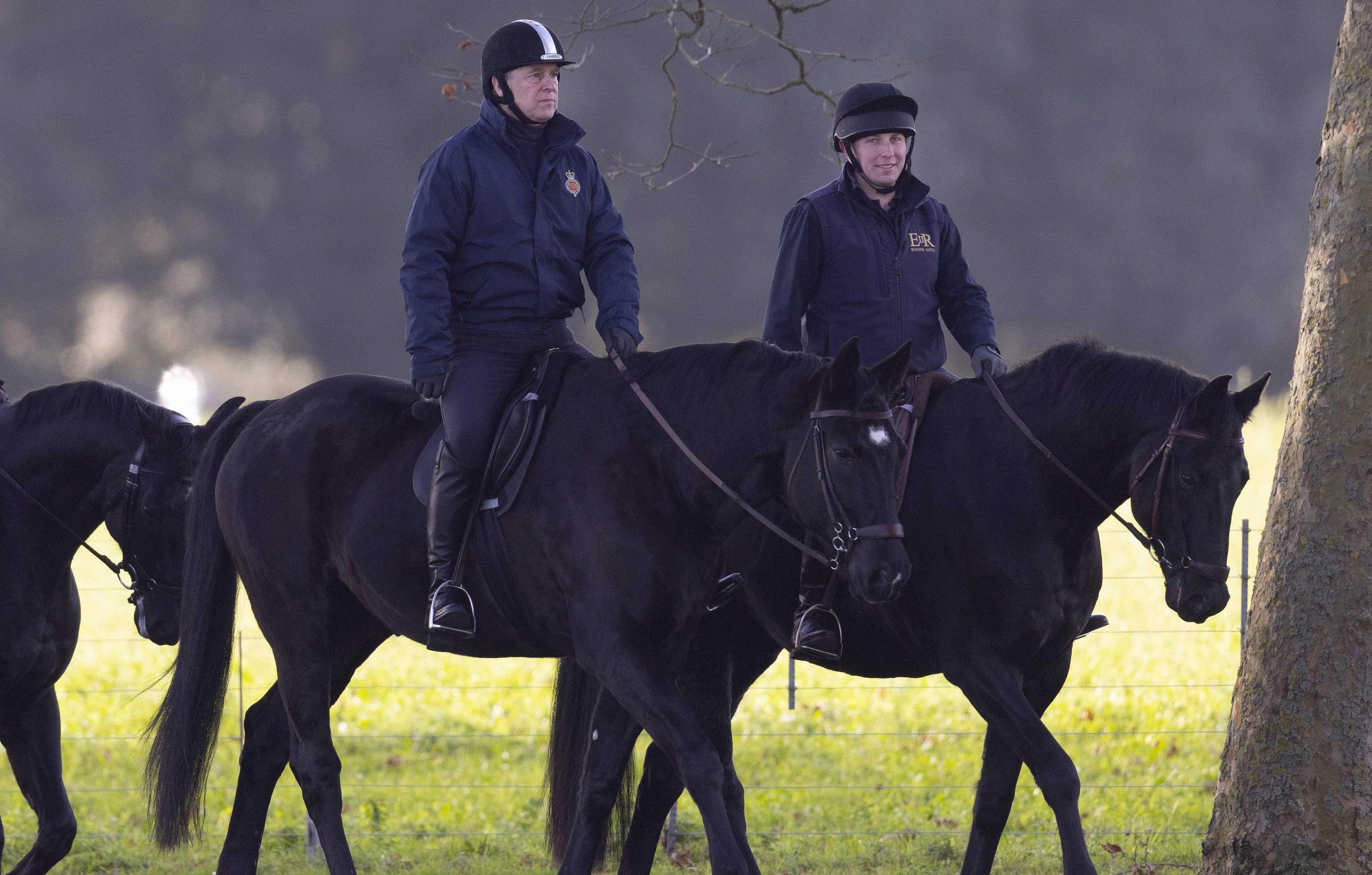 prince andrew out riding at windsor great park